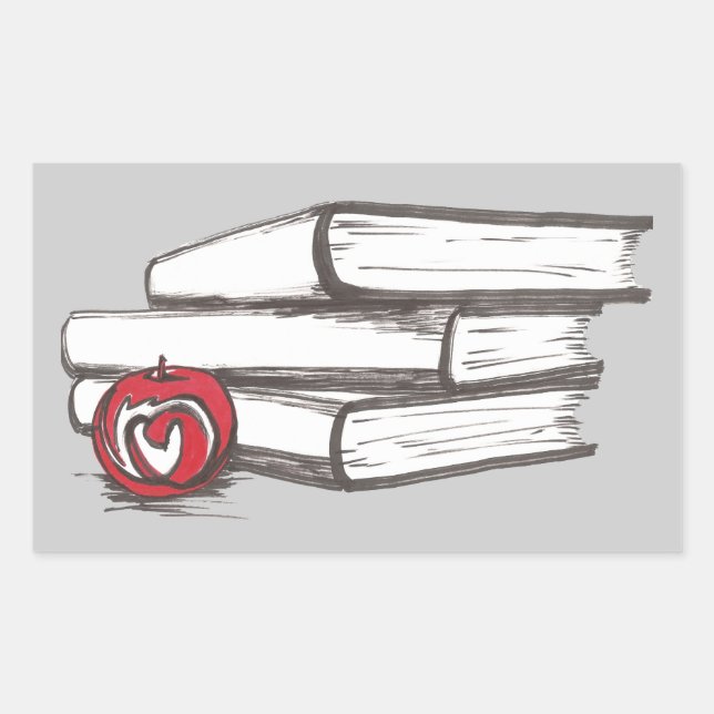 Adesivo Retangular Livros + Apple | Personalizável (Frente)