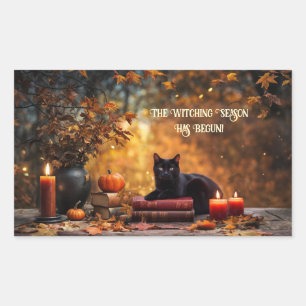 Adesivo Retangular Livros de Feitiços de Gatos Pretos do Halloween Mí