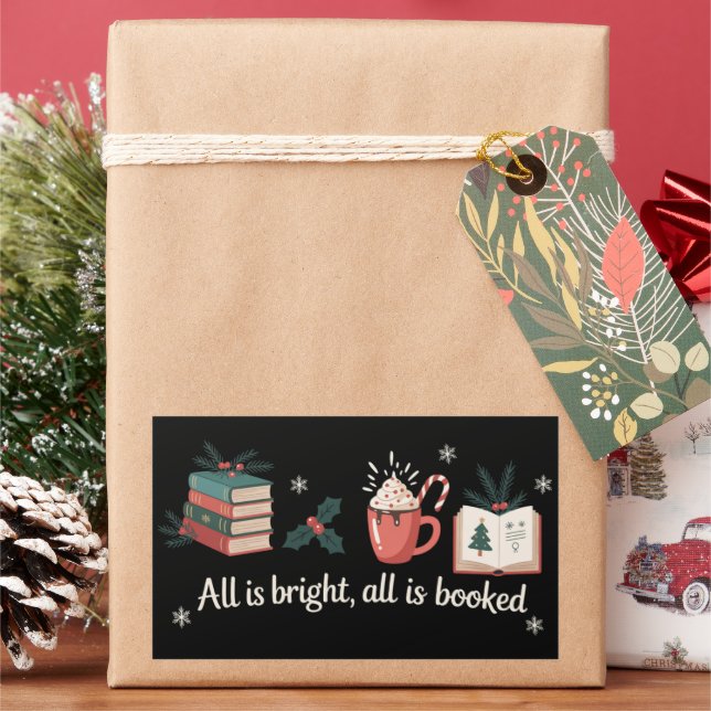 Adesivo Retangular Livros de Natal Amante de Livros Leitores Feriado  (Feriado)