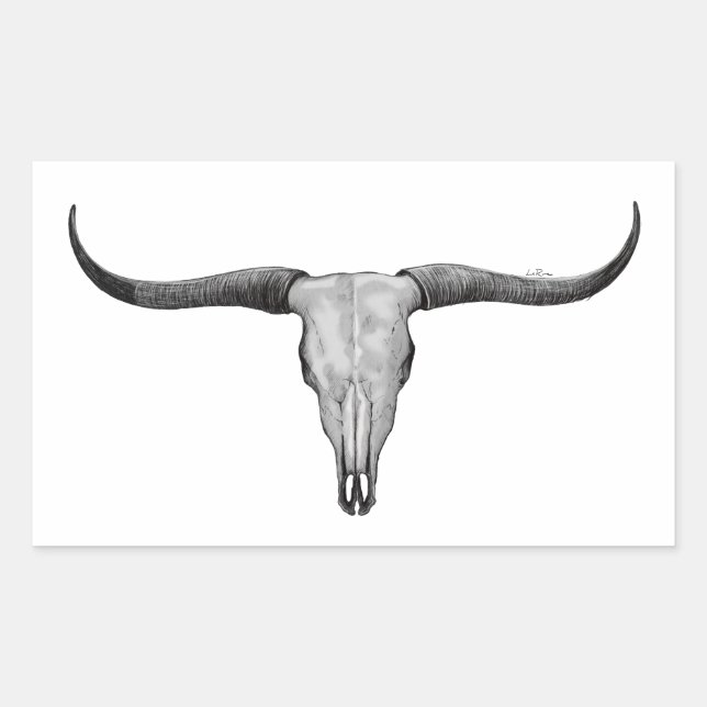 Adesivo Retangular Loghorn Steer Bull Skull (Frente)