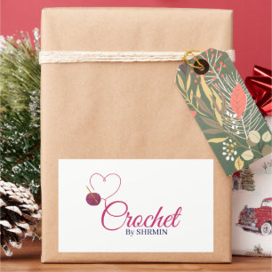 Adesivo Retangular Logotipo de Crochê branco minimalista e personaliz