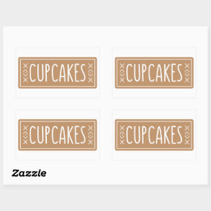 Adesivo Retangular Logotipo de Padaria de Cupcakes Vintage