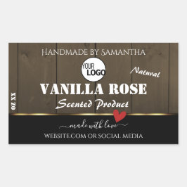 Adesivo Retangular Logotipo do produto de grão de madeira castanho-es