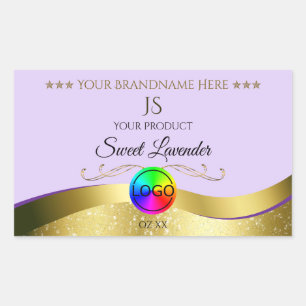 Adesivo Retangular Logotipo Dourado Lilac Wavy Lilac Rótulo do Monogr