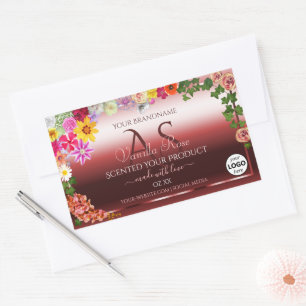 Adesivo Retangular Logotipo Floral Shimmery Red Product Labels Monogr