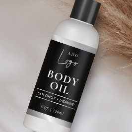 Adesivo Retangular Logotipo Preto e Prateado Corpo Óleo 4 OZ Garrafa