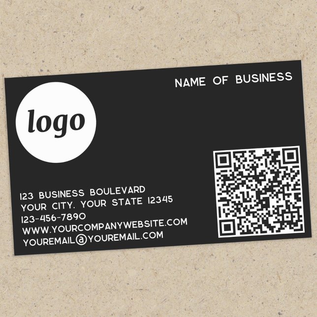 Adesivo Retangular Logotipo simples e código QR preto (Logo QR code with custom text business promotional sticker)