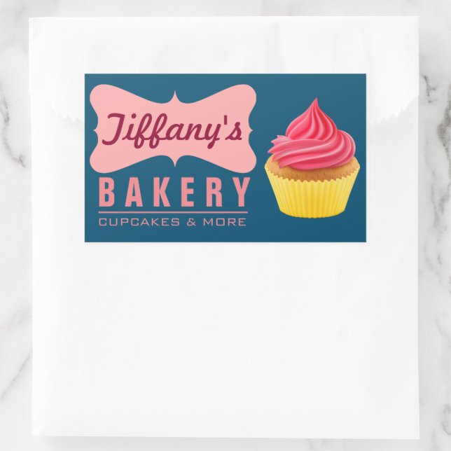 Adesivo Retangular Loja de Bolo Elegante Retro Fofa Padaria Cupcake R (Bolsa)