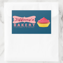 Adesivo Retangular Loja de Bolo Elegante Retro Fofa Padaria Cupcake R
