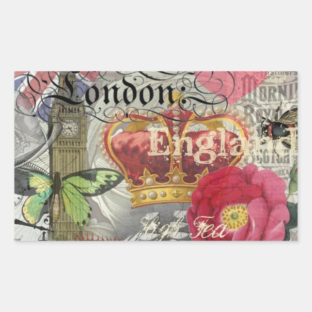 Adesivo Retangular London England Viagem Vintage Europe Art (Frente)