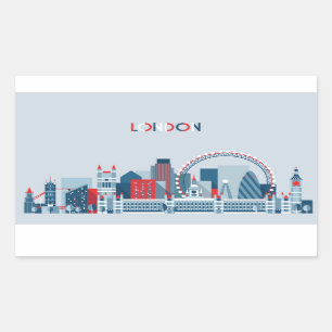 Adesivo Retangular Londres, Inglaterra skyline vermelha, branca e