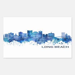 Adesivo Retangular Long Beach California Skyline Blue