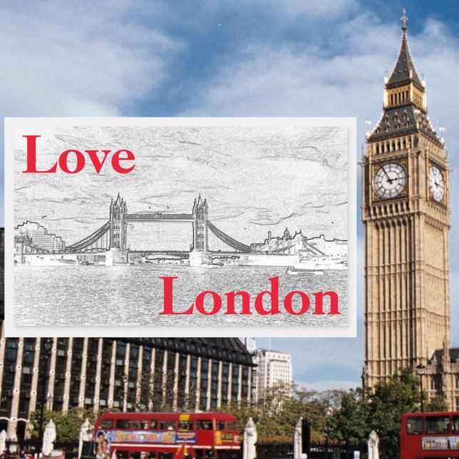 Adesivo Retangular Love LONDON Tower Bridge, moderna, gravada em rele (Front with Background)