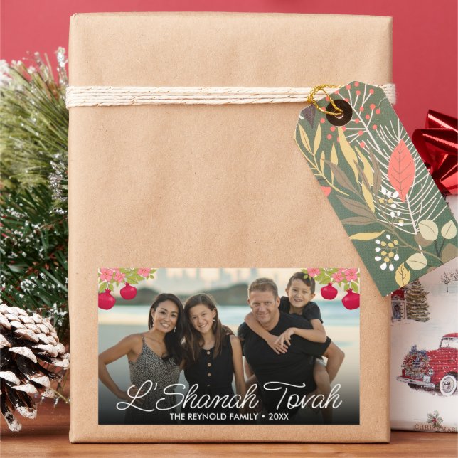 Adesivo Retangular L'Shanah Tovah Script Foto Pomegranate Flor (Feriado)