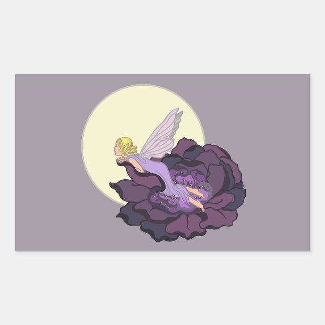 Adesivo Retangular Lua Vestido Fada De Flor Roxo Céu (Frente)