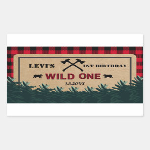 Adesivo Retangular Lumberjack Primeiro Aniversário, Um Selvagem