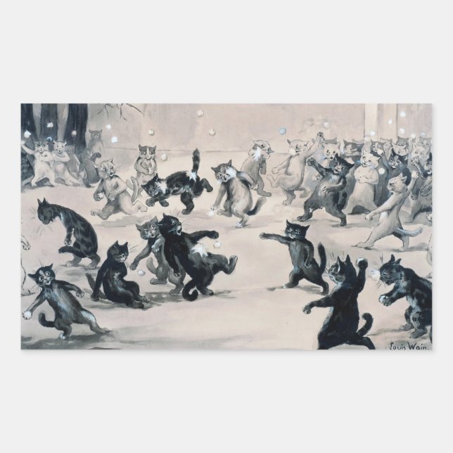 Adesivo Retangular Luta de Gatos Snowball, Louis Wain (Frente)