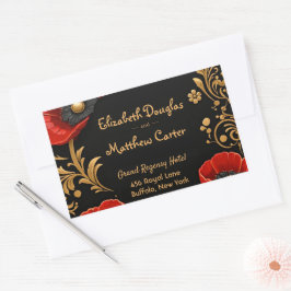 Adesivo Retangular Luxury Black Red and Gold Floral Wedding 