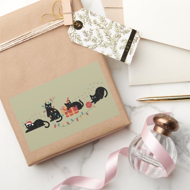 Adesivo Retangular Luzes de Natal da Equipe de Amantes de Gatos Fofos (Presentear)