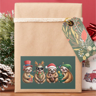 Adesivo Retangular Luzes de Natal de Amante de Preguiça Engraçado Fel