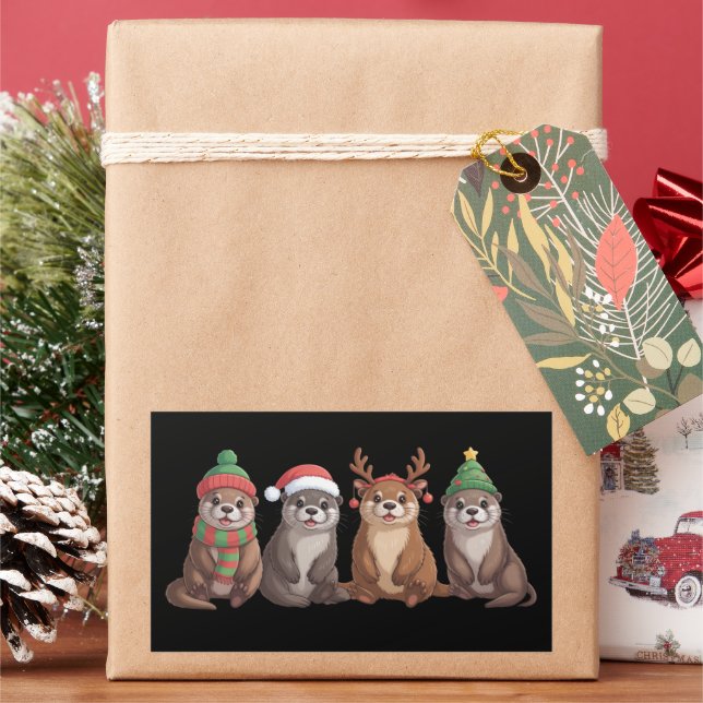 Adesivo Retangular Luzes de Natal Divertidas de Animal Lontra Fofa  (Feriado)