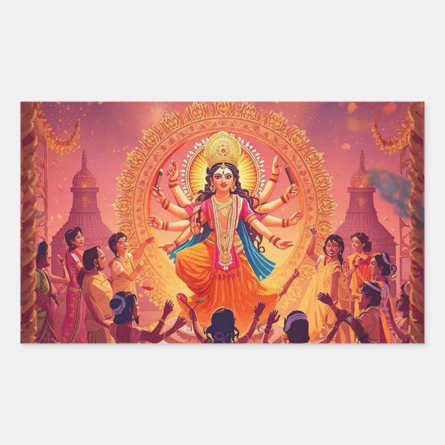 Adesivo Retangular Maa Durga - O Coração das Celebrações de Dussehra (Frente)