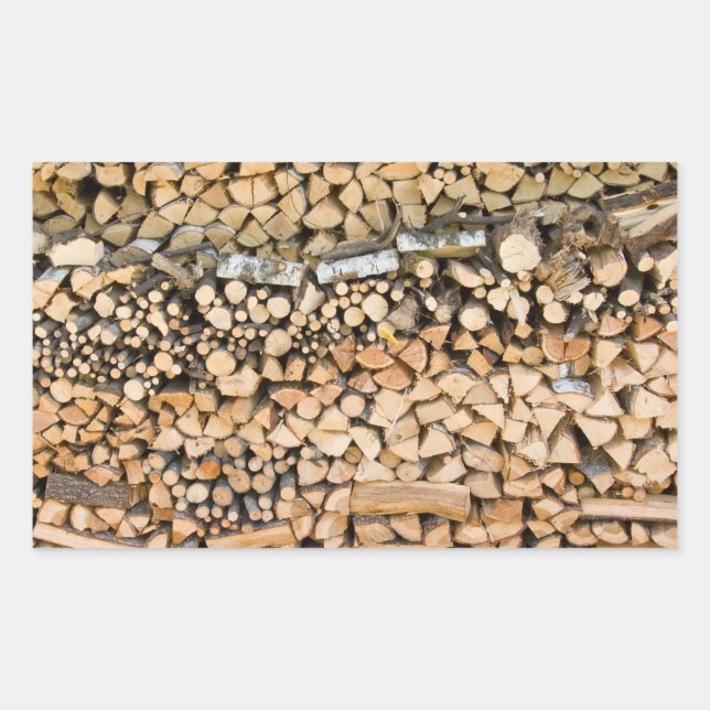 Adesivo Retangular Madeira cortada numa pilha retangular (Frente)