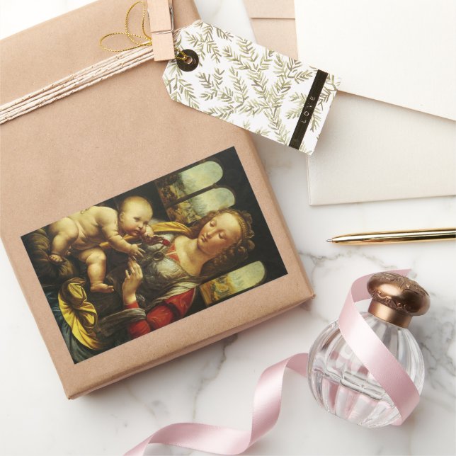 Adesivo Retangular Madona do Cravo de Leonardo da Vinci (Presentear)