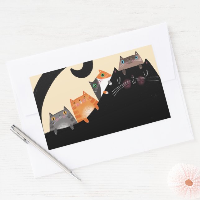 Adesivo Retangular Mãe e Gatinhos (Envelope)