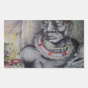 Adesivo Retangular Mãe Massai & Criança com Arte de Leão Impressão/Gr