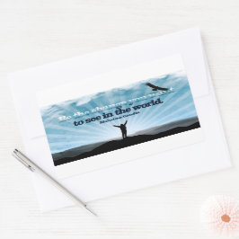 Adesivo Retangular Mahatma Gandhi, citação inspiracional "Seja a muda