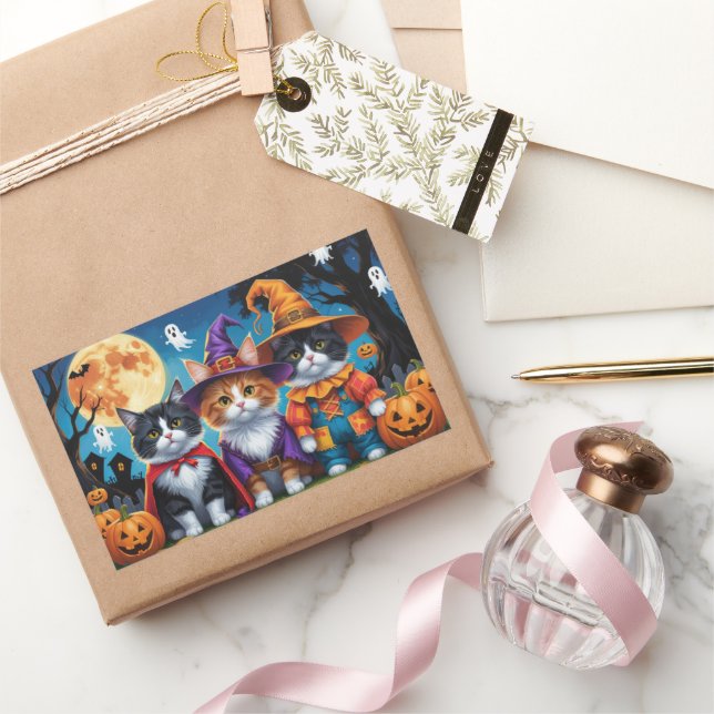 Adesivo Retangular Maine Coon Cats Pumpkin Halloween Engraçado (Presentear)