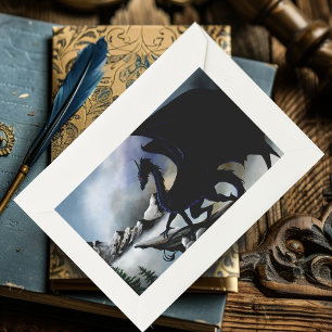 Adesivo Retangular Majestosas Montanhas de Fantasia Negra do Dragão S