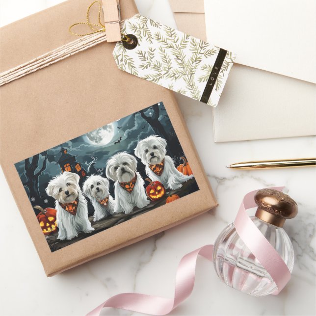 Adesivo Retangular Maltês Halloween Spooky (Presentear)