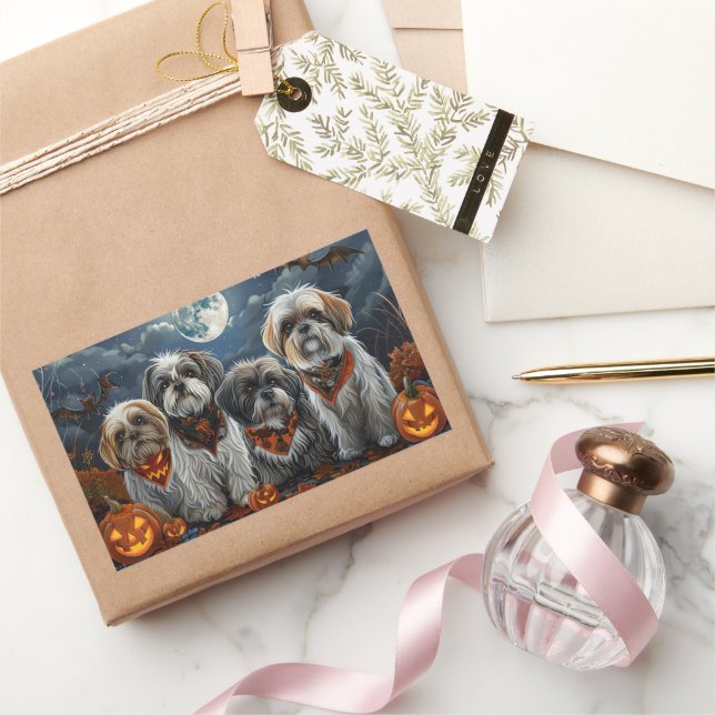 Adesivo Retangular Malti Tzu Halloween Spooky (Presentear)
