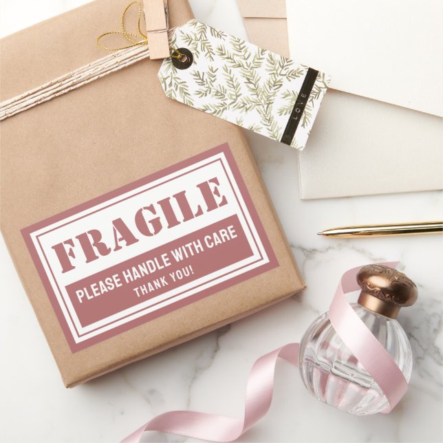 Adesivo Retangular Manuseio Frágil com Correio Cuidadoso e Embalagem (Presentear)