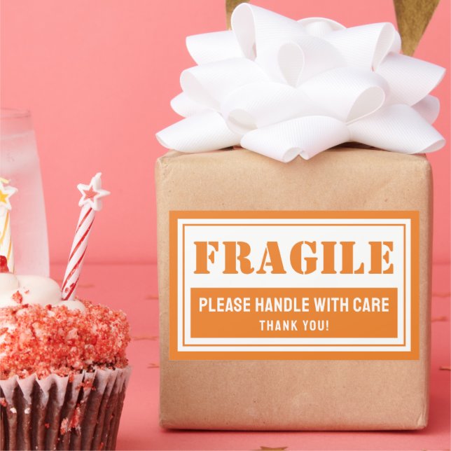 Adesivo Retangular Manuseio Frágil com Correio Cuidadoso e Embalagem (Festa)