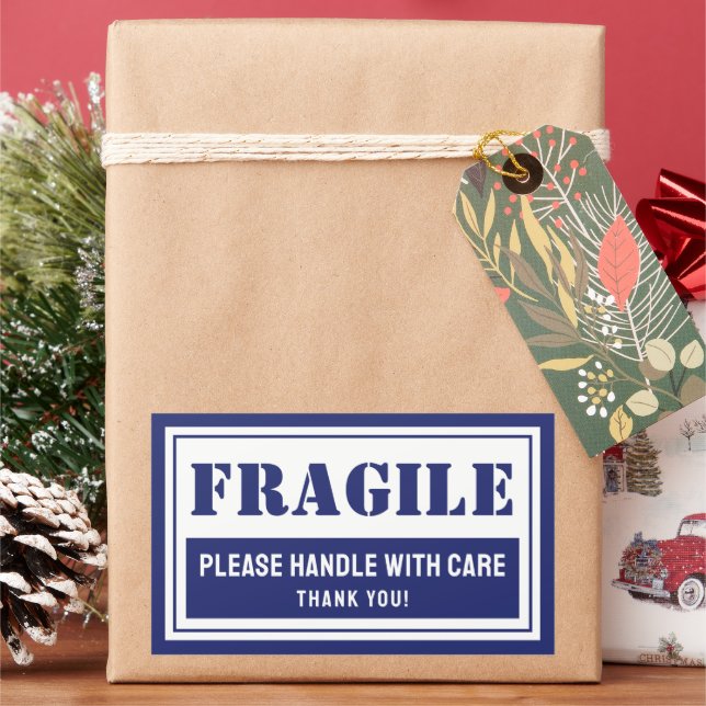 Adesivo Retangular Manuseio Frágil com Correio Cuidadoso e Embalagem (Feriado)