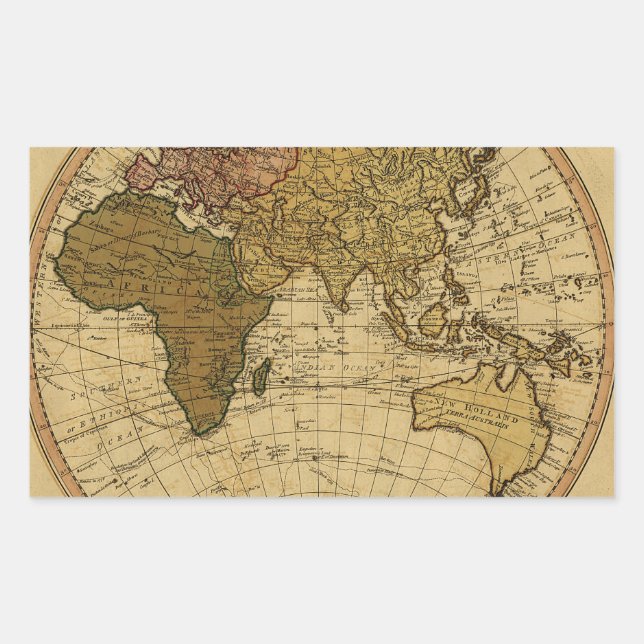 Adesivo Retangular Mapa antigo do hemisfério oriental William Faden 1 (Frente)