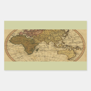 Adesivo Retangular Mapa antigo do hemisfério oriental William Faden 1