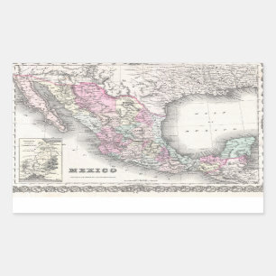 Adesivo Retangular Mapa Antigo do México (1855)