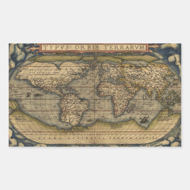 Adesivo Retangular Mapa antigo do mundo (Frente)