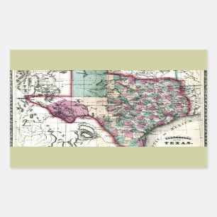 Adesivo Retangular Mapa Antiquário do Texas, de 1866, por Schönberg &