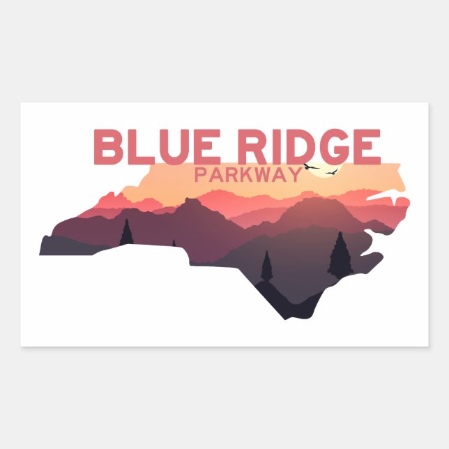 Adesivo Retangular Mapa de Blue Ridge Parkway North Carolina (Frente)
