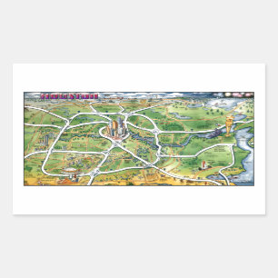 Adesivo Retangular Mapa de Cartoons de Houston Texas