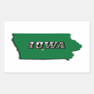 Adesivo Retangular Mapa de Estado de Iowa e Texto de Imagem