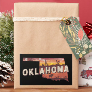 Adesivo Retangular Mapa de viagem ilustrado do estado vintage Oklahom