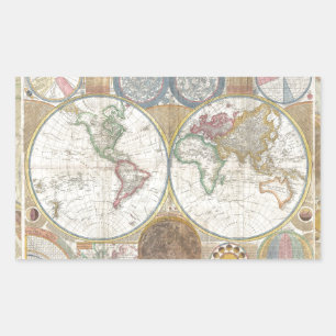 Adesivo Retangular Mapa de Viagem Mundial Geografia Antiga Vintage