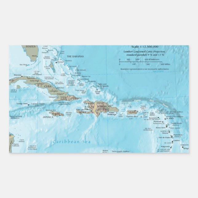 Adesivo Retangular Mapa de Vintagens do Caribe - EUA (Frente)