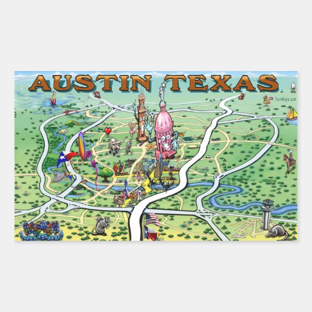 Adesivo Retangular Mapa divertido do Austin (Frente)